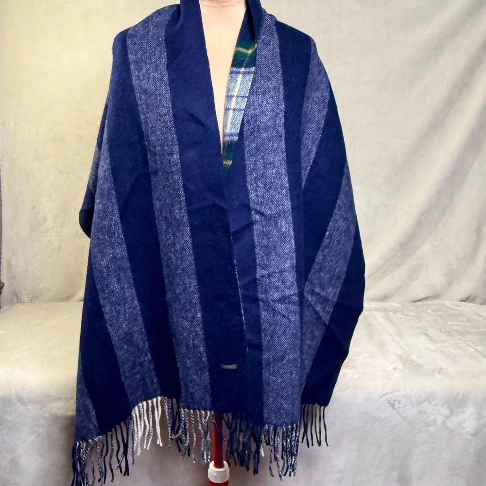 J.Crew Blanket Scarf Plaid Reversible Plaid Blue Fringe J Crew Preppy Academia